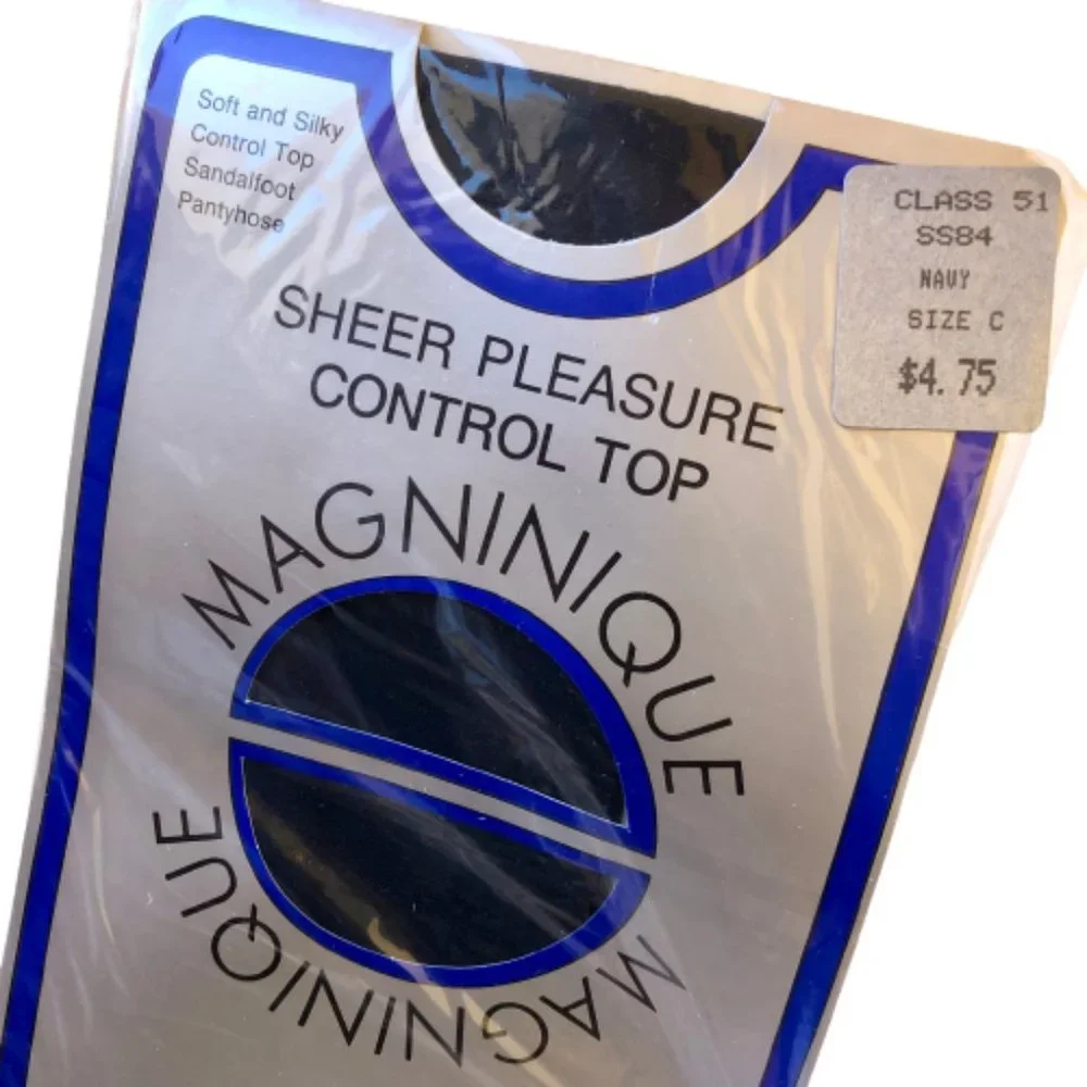 Vintage Magninique Sheer Pleasure Pantyhose Control Top NAVY + DOVE GRAY size C